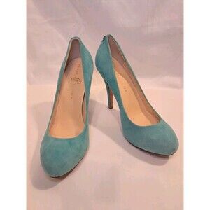 Ivanka Trump Size 8M Green Suede Heels  Pumps 4.5" Stiletto Leather Sole Slip On